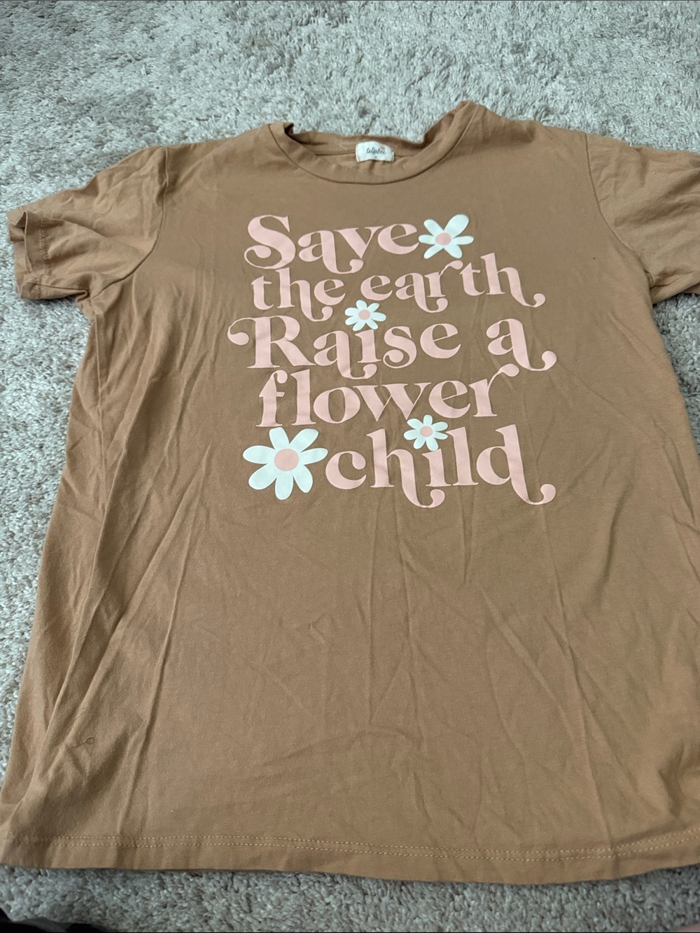 Tula Brown Tee with Pink Lettering & White Floral Accents - Picture 2 of 3